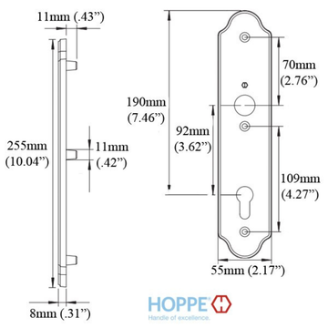 HOPPE WIDE TRADITIONAL INTERIOR BACKPLATE M3965N FOR ACTIVE/INACTIVE HANDLESETS - RUSTIC UMBER